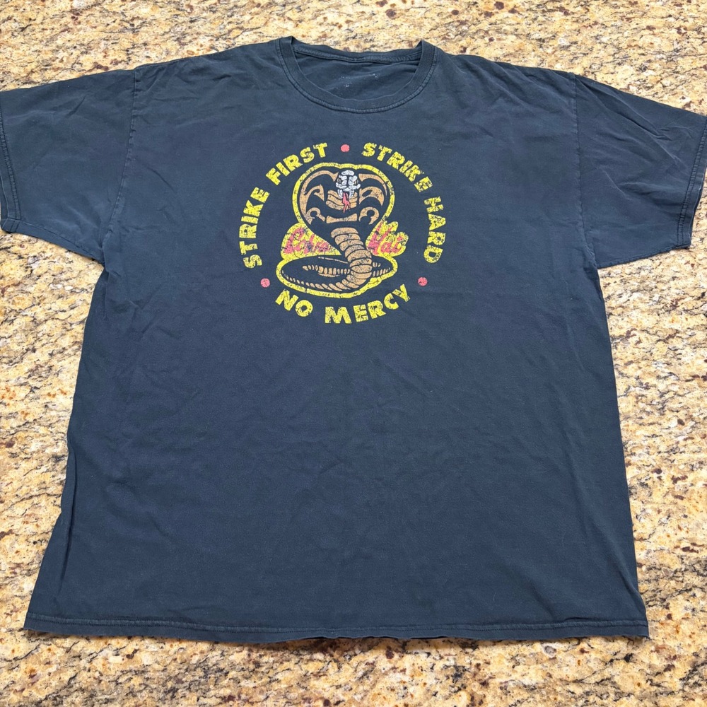 Cobra Kai Strike First Strike Hard No Mercy Graphic T-Shirt Mens Black XL
